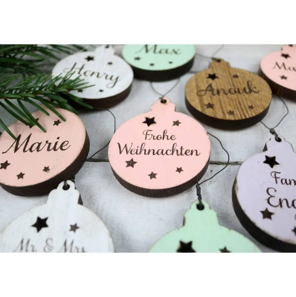 6er SET Vintage WEIHNACHTSKUGELN aus Altholz mit Name PERSONALISIERT Weihnachtsbaum Geschenkanhänger Holz Weihnachten Christbaumkugel Stern