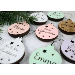 6er SET Vintage WEIHNACHTSKUGELN aus Altholz mit Name PERSONALISIERT Weihnachtsbaum Geschenkanhänger Holz Weihnachten Christbaumkugel Stern