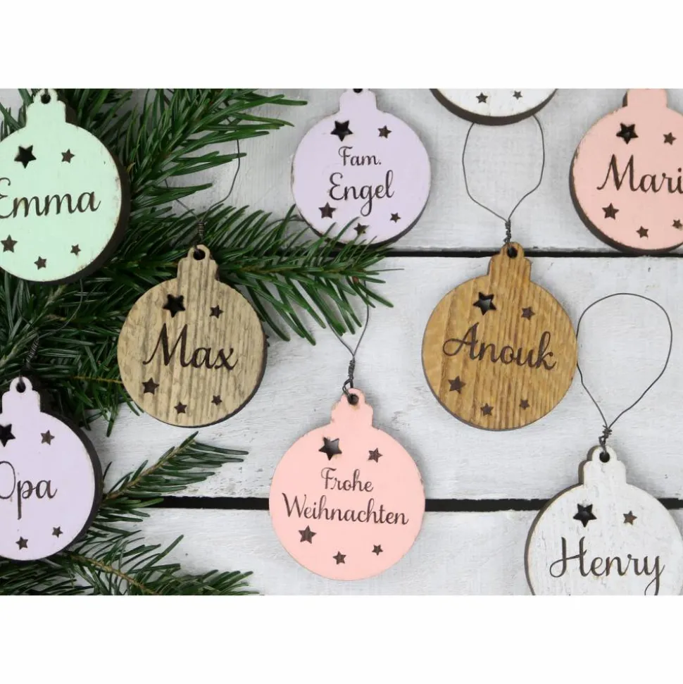 3er SET Vintage WEIHNACHTSKUGELN aus Altholz mit Name PERSONALISIERT Weihnachtsbaum Geschenkanhänger Holz Weihnachten Christbaumkugel Stern