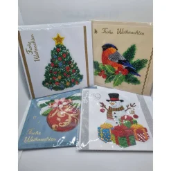 4er Set Weihnachts Grußkarten Diamond Painting –quadratisch 16 x 16 cm handgefertigt mit Umschlägen