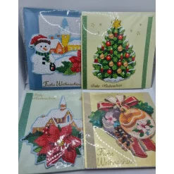 4er Set Weihnachts Grußkarten Diamond Painting –quadratisch 16 x 16 cm handgefertigt mit Umschlägen