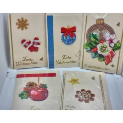 5er Set Weihnachts Grußkarten Diamond Painting – C6 10,5 x 14,8 cm handgefertigt mit Umschlägen