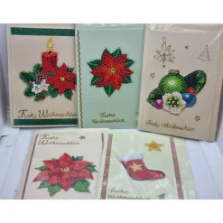 5er Set Weihnachts Grußkarten Diamond Painting – C6 10,5 x 14,8 cm handgefertigt mit Umschlägen
