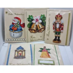 5er Set Weihnachts Grußkarten Diamond Painting – C6 10,5 x 14,8 cm handgefertigt mit Umschlägen