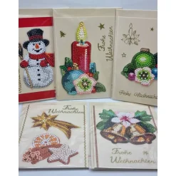 5er Set Weihnachts Grußkarten Diamond Painting – C6 10,5 x 14,8 cm handgefertigt mit Umschlägen