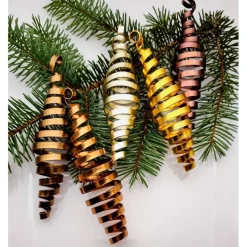 5er Set Zapfen Braun- und Goldtöne glänzend, Christbaumschmuck