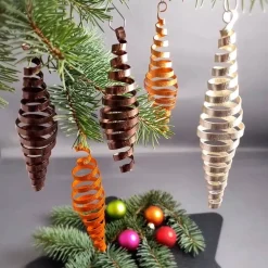 5er Set Zapfen Braun- und Orangetöne, Christbaumschmuck