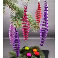 5er Set Zapfen Rot-, Pink-, Lilatöne, Christbaumschmuck