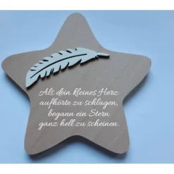 Erinnerung an ein Sternenkind, Geschenk für Sterneneltern, individuelle gestaltetes Trauergeschenk, Naturholz Stern