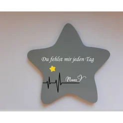 Erinnerung an ein Sternenkind, Geschenk für Sterneneltern, individuelle gestaltetes Trauergeschenk, grauer Stern