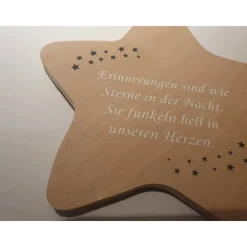 Erinnerung an Sternenkind, Verstorbene, Geschenk für Angehörige, Stern aus Holz, Anstatt Trauerkarte