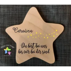Erinnerung an Sternenkind, Verstorbene, Geschenk für Angehörige, Stern aus Holz, Anstatt Trauerkarte
