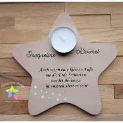 Erinnerung an Sternenkind, Verstorbene, Geschenk für Angehörige, Stern aus Holz für Mama Papa Oma Opa, Anstatt Trauerka