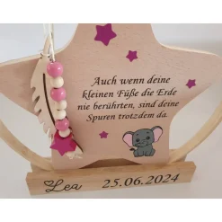 Erinnerung an Sternenkind "kleiner Elefant" | personalisierter Stern aus Holz | Gedenkstück nach Verlust |Trauergeschenk