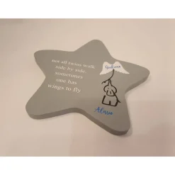 Erinnerung an Zwillinge Sternenkind / Erdenkind | personalisierbar | Geschenk für Sterneneltern , Stern aus Holz grau la