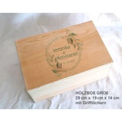 Erinnerungsbox aus Holz Hochzeit Salbei rund