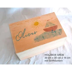 Erinnerungsbox aus Holz Taufe Motiv Segelboot