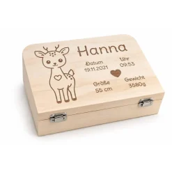 Erinnerungsbox Baby mit Gravur – Personalisierte Holzkiste zur Geburt & Taufe – Babybox Junge & Mädchen 23x16x9 cm