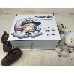Erinnerungsbox für Baby, Erinnerungskiste, personalisierte Erinnerungskiste, Baby Geschenk personalisiert Schaaf