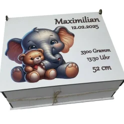 Erinnerungsbox für Baby, Erinnerungskiste, personalisierte Erinnerungskiste, Baby Geschenk personalisiert elefant