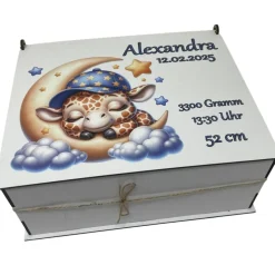 Erinnerungsbox für Baby, Erinnerungskiste, personalisierte Erinnerungskiste, Baby Geschenk Giraffe auf Mond