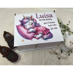 Erinnerungsbox für Baby, Erinnerungskiste, personalisierte Erinnerungskiste, Baby Geschenk personalisiert Einhorn