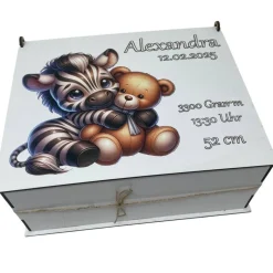Erinnerungsbox für Baby, Erinnerungskiste, personalisierte Erinnerungskiste, Baby Geschenk Zebra mit Bär