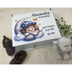 Erinnerungsbox für Baby, Erinnerungskiste, personalisierte Erinnerungskiste, Baby Geschenk personalisiert Löwe