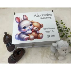 Erinnerungsbox für Baby, Erinnerungskiste, personalisierte Erinnerungskiste, Baby Geschenk personalisiert Hase