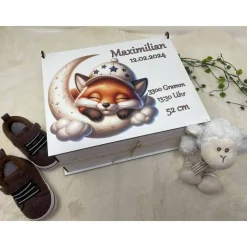 Erinnerungsbox für Baby, Erinnerungskiste, personalisierte Erinnerungskiste, Baby Geschenk personalisiert Fuchs