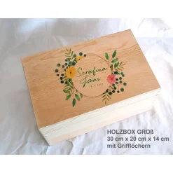 Erinnerungsbox Greenery Hochzeit Familie Freunde exotisch aus Holz