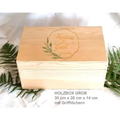 Erinnerungsbox Greenery Hochzeit Familie Freunde Goldrahmen aus Holz