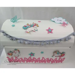 Erinnerungsbox Schatztruhe Truhe EINHORN, 1. Geburtstag, Schulanfang, Geburtstagsgeschenk, Geschenkbox -personalisiert-
