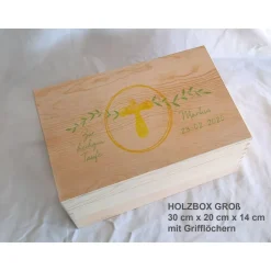 Erinnerungsbox Taufe Baby Aquarell Kreuz Greenery aus Holz