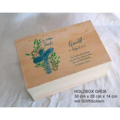 Erinnerungsbox Taufe Baby Aquarell Kreuz Greenery aus Holz