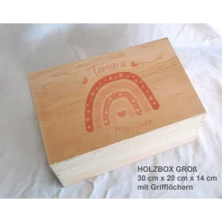 Erinnerungsbox Taufe Baby Regenbogen modern aus Holz