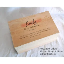 Erinnerungsbox Taufe Baby Calligraphie Minimalismus dezent aus Holz