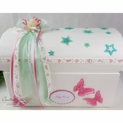 Erinnerungsbox Truhe GEBURT TAUFE BABY rosa-mint
