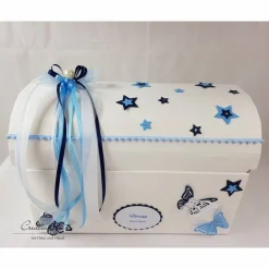 Erinnerungsbox Truhe zur Geburt - Taufe in blau mit Perle