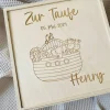 Erinnerungsbox zur Taufe aus Holz – 20x20 cm – mit Name, Datum und Motiv
