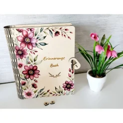 Erinnerungsbuch graviert und bedruckt aus Birkensperrholz – Persönliches Geschenk mit Gravur und Druck