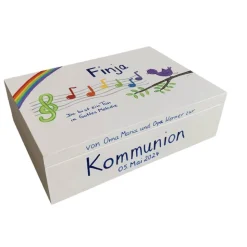 Erinnerungskiste „Du bist ein Ton in Gottes Melodie“ – Personalisierte Holzkiste zur Taufe, Geburt & Kommunion