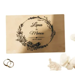 Erinnerungskiste Hochzeit Personalisiert - Hochzeitsgeschenk | Erinnerungskiste Holzkiste personalisiert Blumenkranz |