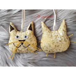 4er-Set Katzen Weihnachtsdeko braun gold beige