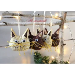 4er-Set Katzen Weihnachtsdeko braun gold beige