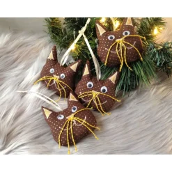 4er-Set Katzen Weihnachtsdeko braun gold