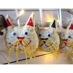 4er-Set Katzen Weihnachtsdeko weiß gold braun rot