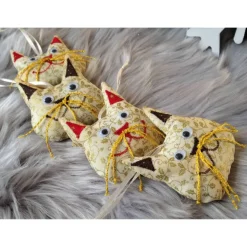 4er-Set Katzen Weihnachtsdeko weiß gold braun rot