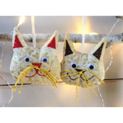 4er-Set Katzen Weihnachtsdeko weiß gold braun rot