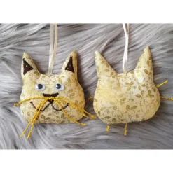 4er-Set Katzen Weihnachtsdeko weiß gold braun rot